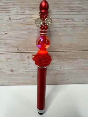 Red Bejeweled Stylus Pen with Decorative Crystal Accent